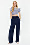 Lacivert Wide Leg/Geniş Paça Beli Lastikli Dokuma Pantolon TWOSS22PL00024 - 7