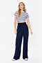 Lacivert Wide Leg/Geniş Paça Beli Lastikli Dokuma Pantolon TWOSS22PL00024 - 5