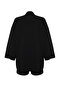 Siyah Dokuma Plaj Mini Yüksek Bel Kimono-Şort Takım TBESS23AU00089 - 9