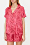 Pembe Çok Renkli Leopar Desenli Saten Şortlu Dokuma Pijama Takımı THMSS20PT0158 - 6