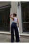 Women's Navy Blue High Waist Double Waist Detailed Pleated Palazzo Trousers - 3