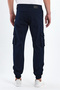 Men's Navy Blue Gabardine Slim Fit Elastic Leg Cargo Pocket Cotton Flexible Trousers - 5