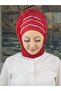 Luxury Topkapı Model Stoned Glitter Short Evening Dress Red Ready Shawl - Red - BUTIK AMBAR - 3