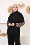 Women's Plus Size Half Zipper Detailed Lycra Viscose Tracksuit Set 21107 Leopard Sleeve - 3