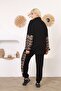 Women's Plus Size Half Zipper Detailed Lycra Viscose Tracksuit Set 21107 Leopard Sleeve - 8