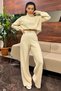 Ecru Women's Finger-Snap High Waist Pants Sweater Knitwear Set