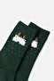 Women's Cotton Single Green Christmas Themed Socks A 49001 Y - 3