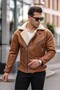 Men's Tan Color Napa Leather Cross Model Coat