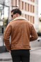 Men's Tan Color Napa Leather Cross Model Coat - 4