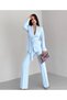 Women's Belted Jacket Trousers Set Baby Blue - 3