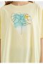 Women's Yellow Oversize Fit Crew Neck Printed T-shirt - 3