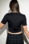 Women's Black Scuba Crop Top Blouse - 4