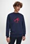 Thundercats Logo Printed Indigo Blue Navy Blue Men's Knitted Sweatshirt Long Sleeve