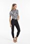 Women's Black Half Turtleneck Printed Short Sleeve Body - 3