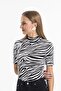Women's Black Half Turtleneck Printed Short Sleeve Body - 4