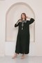 Women's Khaki Collar Embroidery Detail Long Sleeve Woven Dress - 6