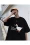 Duck 'peace Was Never An Option' Printed Black Color Unisex Oversize T-shirt