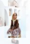 Girl's Leather Jacket and Zebra Printed Satin Brown Skirt Set - 4