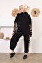 Women's Plus Size Half Zipper Detailed Lycra Viscose Tracksuit Set 21107 Leopard Sleeve - 2