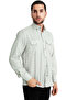 Men's Water Green Linen Effect Flap Double Pocket Long Sleeve Checked Shirt