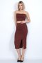 Women's Brown Slit Detailed Ribbed Long Midi Length Tight Pencil Skirt 4mevsim - 4