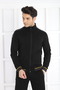Men's Black Comfortable Fit Pocket Pipe Leg Stand Collar Embroidered Double Cotton Tracksuit Set - 3