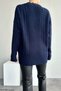 Navy Blue Colored V-Neck Sweater with Lace Detail - 2