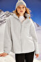 Winter Essentials Gri Polar Fermuarlı Uzun Kol Cep Detaylı Örme Hırka/Sweatshirt TWOAW24SW00071
