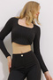 Woman's Black Square Neck Front Stitched Crop Blouse ALC-X11437 - 4