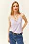 Women's Lilac Strap Adjustable Lace Flowing Knitted Undershirt Blouse BLZ-19001732 - 3