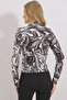 Women's Black Stand Collar Shoulder Gathered Draped Patterned Blouse ALC-X11131 - 6