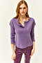 Women's Purple Buttoned Shirted Casual Sweater KZK-19000721 - 2