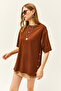 Women's Brown Buttoned Side Cotton T-Shirt TSH-19000762 - 4