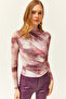 Women's Dusty Rose Drape Detailed Front Lined Tulle Blouse BLZ-19002469