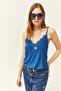 Women's Cobalt Blue Strap Adjustable Lace Flowing Knitted Tank Top Blouse BLZ-19001732 - 4