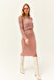 Women's Dried Rose Thin Strap Knitwear Dress Openwork Sweater Set TKM-19000241 - 4