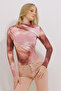 Women's Powder Stand Collar Shoulder Gathered Draped Patterned Blouse ALC-X11131 - 5
