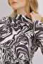 Women's Black Stand Collar Shoulder Gathered Draped Patterned Blouse ALC-X11131 - 5