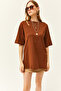 Women's Brown Buttoned Side Cotton T-Shirt TSH-19000762 - 2