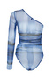Lacivert Desenli Tek Omuzlu Fitted/Vücuda Oturan Çıtçıtlı Örme Body TWOSS24BD00010 - 8