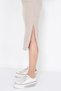 Women's Beige Slit Detailed Body Fitted Crew Neck Midi Ribbed Stretchy Knitted Dress - 6