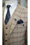 Men's Plaid Suit Italian Cut Jacket Vest Trousers Slim Fit - Blue - 5