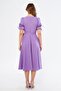 Lilac Double Breasted Collar Gathered Short Sleeve Sleeves Elastic Belted Midi Length Dress - 8