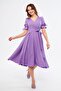 Lilac Double Breasted Collar Gathered Short Sleeve Sleeves Elastic Belted Midi Length Dress - 2