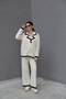 Standard Size(Oversize) Gold Four Button Double Breasted Cardigan Pants Acrylic Knitwear Suit - 2