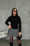 Black Knitted Knitwear Sweater with Patterned Sleeves - 4
