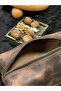 Hand Bag Sand Zippered Genuine Leather Multi-Purpose Handmade Cosmetic and Travel Bag - 2