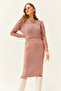 Women's Dried Rose Thin Strap Knitwear Dress Openwork Sweater Set TKM-19000241 - 5