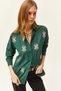Women's Emerald Green Sequin Detailed Woven Boyfriend Shirt GML-19000992