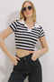 Women's Black Polo Neck Striped Crop Blouse ALC-X11460 - 4